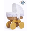 Babywieg op Wielen / Rieten en Houten Wieg - met Kap - Beddengoed Sophia