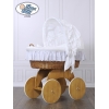 Babywieg op Wielen / Rieten en Houten Wieg - met Kap - Beddengoed Sophia