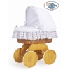 Babywieg op Wielen / Rieten en Houten Wieg - met Kap - Beddengoed Wit Grijs Hanna