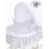 Babywieg op Wielen / Rieten en Houten Wieg - met Kap - Beddengoed Wit Grijs Hanna
