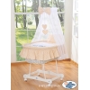 Babywieg op Wielen / Rieten Kribbe met Hemeltje -  Beige Gelukkige Uilen