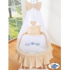 Babywieg op Wielen / Rieten Kribbe met Hemeltje -  Beige Gelukkige Uilen