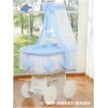 Babywieg op Wielen / Rieten Kribbe met Hemeltje Blauw Amelie