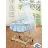 Babywieg op Wielen / Rieten Kribbe met Hemeltje -  Blauw Teddy Bear Branaba