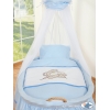 Babywieg op Wielen / Rieten Kribbe met Hemeltje -  Blauw Teddy Bear Branaba