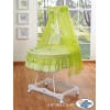 Babywieg op Wielen / Rieten Kribbe met Hemeltje -  Groen Bear With Bow