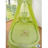 Babywieg op Wielen / Rieten Kribbe met Hemeltje -  Groen Bear With Bow