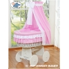 Babywieg op Wielen / Rieten Kribbe met Hemeltje Roze Bellamie