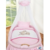 Babywieg op Wielen / Rieten Kribbe met Hemeltje -  Roze Teddy Bear Branaba