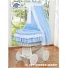 Babywieg op Wielen / Rieten Wieg met Hemeltje Blauw Bellamie
