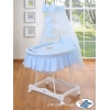 Babywieg op Wielen / Rieten Wieg met Hemeltje -  Blauw Welterusten