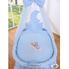 Babywieg op Wielen / Rieten Wieg met Hemeltje -  Blauw Welterusten