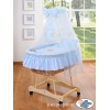 Babywieg op Wielen / Rieten Wieg met Hemeltje -  Blauw Welterusten