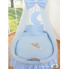 Babywieg op Wielen / Rieten Wieg met Hemeltje -  Blauw Welterusten