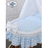 Babywieg op Wielen / Rieten Wieg met Hemeltje Blauw Zigzag Hanna