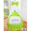Babywieg op Wielen / Rieten Wieg met Hemeltje -  Groen Gelukkige Uilen