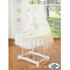 Babywieg op Wielen / Rieten Wieg met Hemeltje -  Ivoor Bear With Bow
