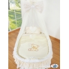 Babywieg op Wielen / Rieten Wieg met Hemeltje -  Ivoor Bear With Bow