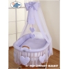 Babywieg op Wielen / Rieten Wieg met Hemeltje Purper Amelie