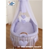 Babywieg op Wielen / Rieten Wieg met Hemeltje Purper Amelie