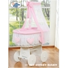 Babywieg op Wielen / Rieten Wieg met Hemeltje Roze Amelie