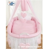 Babywieg op Wielen / Rieten Wieg met Hemeltje Roze Amelie