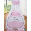 Babywieg op Wielen / Rieten Wieg met Hemeltje -  Roze Ezel Luca