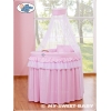 Babywieg op Wielen / Rieten Wieg met Hemeltje -  Roze Little Prince Princess Voor Meisjes