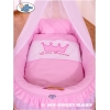 Babywieg op Wielen / Rieten Wieg met Hemeltje -  Roze Little Prince Princess Voor Meisjes