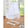 Babywieg op Wielen / Rieten Wieg met Hemeltje -  Wit Bear With Bow