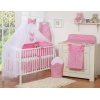 Beddengoed voor Babybed 7 st met Hemel Klamboe - Harten Roze Geruit