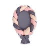 Gevlochten Babynest Geknoopte Bedbumper & Matras 2 in 1 Beige Antraciet Stofroze