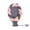 Gevlochten Babynest Geknoopte Bedbumper & Matras 2 in 1 Beige Antraciet Stofroze
