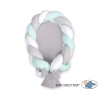 Gevlochten Babynest Geknoopte Bedbumper & Matras 2 in 1 Mint Wit Grijs