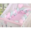 Gevlochten Extra Dikke Lange Bedbumper voor Ledikant XXL 3,6 m Mint Roze Wit