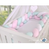 Gevlochten Extra Dikke Lange Bedbumper voor Ledikant XXL 3,6 m Mint Roze Wit