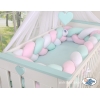 Gevlochten Extra Dikke Lange Bedbumper voor Ledikant XXL 3,6 m Mint Roze Wit