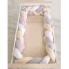 Gevlochten Extra Dikke Lange Bedbumper voor Ledikant XXL 3,6 m Wit Grijs Beige