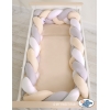 Gevlochten Extra Dikke Lange Bedbumper voor Ledikant XXL 3,6 m Wit Grijs Beige