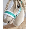 Halster A3 met wit bont en Gevlochten paardenlijn voor Stokpaard Mint Wit