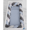 Hoofdbeschermer Gevlochten 360cm Ledikant Grijs Antraciet Pastelblauw