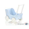 Houten Poppenwagen met Dekentje Wit Blauw