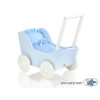 Houten Poppenwagen met Dekentje Wit Blauw