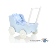 Houten Poppenwagen met Dekentje Wit Blauw