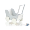 Houten Poppenwagen met Dekentje Wit Grijs