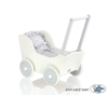 Houten Poppenwagen met Dekentje Wit Grijs