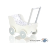 Houten Poppenwagen met Dekentje Wit Grijs