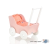 Houten Poppenwagen met Dekentje Wit Poederroze
