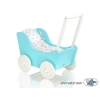 Houten Poppenwagen met Dekentje Wit Turkoois
