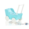 Houten Poppenwagen met Dekentje Wit Turkoois